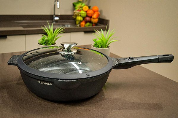 Frigideira Wok TITANIUM Frigigold - Grande - 28 cm - Com Tampa Super Resistente
