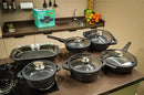 Conjunto 6 Peças - Frigideira Wok 24cm + Frigideira Wok 28cm + Panelas 20cm, 24cm e 28cm NOVOS MODELOS + Assadeira 34cm+ Tampas Frigigold